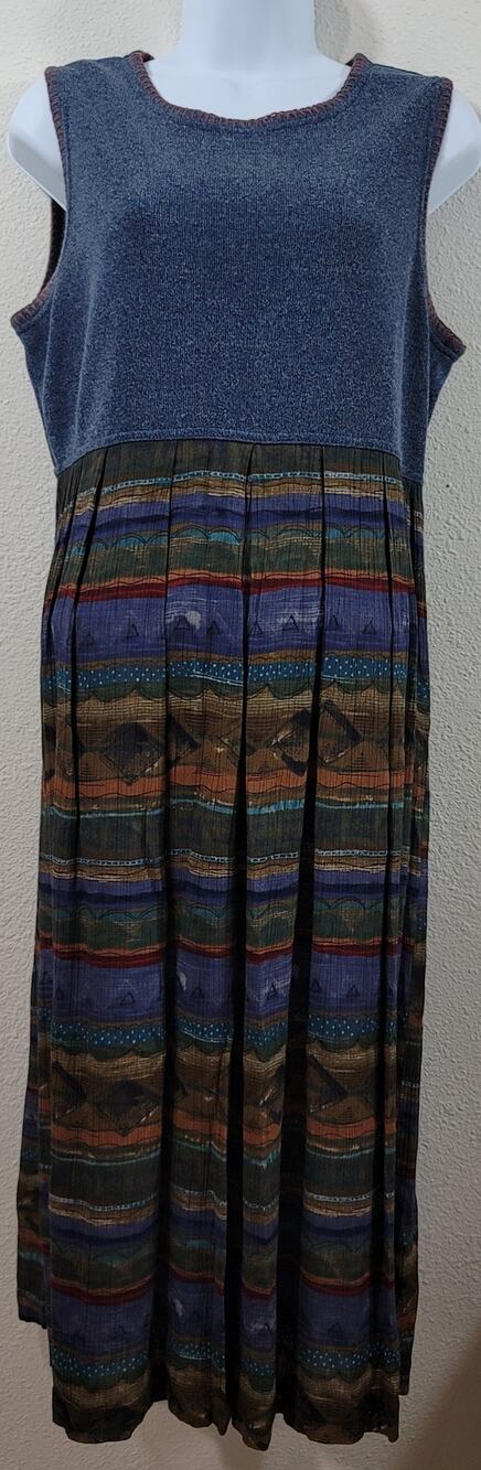 Karin Stevens Blue Knit Midi Dress W/Jacket 8P Lightweight Buttons Long Sleeve